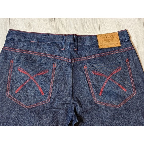 Akoo Brand 40x33 Dark Wash Red Stitching Straight Cut  Denim Jeans - Picture 7 of 12